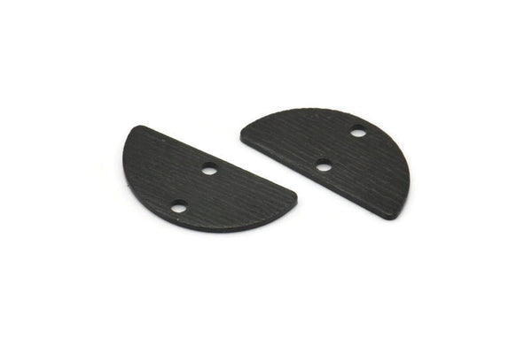 Semi Circle Charm, 12 Textured Oxidized Black Brass Half Moon Charms With 2 Holes (20x10x0.80mm) A1908 S1212