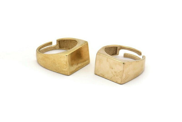 Brass Rectangle Ring, 2 Raw Brass Rectangle Shaped Adjustable Ring Settings, Stamping Rectangle Ring Base (17mm) SY0022