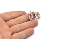 Gümüş Charm, 4 Antik Gümüş Kaplama Pirinç, Gümüş Kolye Uçları, Charm Kolye Uçları, 1 Döngülü Gümüş Yarım Daire Charmlar (24x18x1,2 mm) N1473 H1337