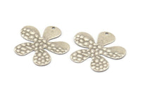Silver Flower Charm, 6 Antique Silver Plated Brass Leaf Charms With 1 Hole, Pendants, Findings (32x30x0.70mm) D1115 H1093