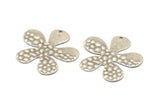 Silver Flower Charm, 6 Antique Silver Plated Brass Leaf Charms With 1 Hole, Pendants, Findings (32x30x0.70mm) D1115 H1093