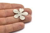 Silver Flower Charm, 6 Antique Silver Plated Brass Leaf Charms With 1 Hole, Pendants, Findings (32x30x0.70mm) D1115 H1093