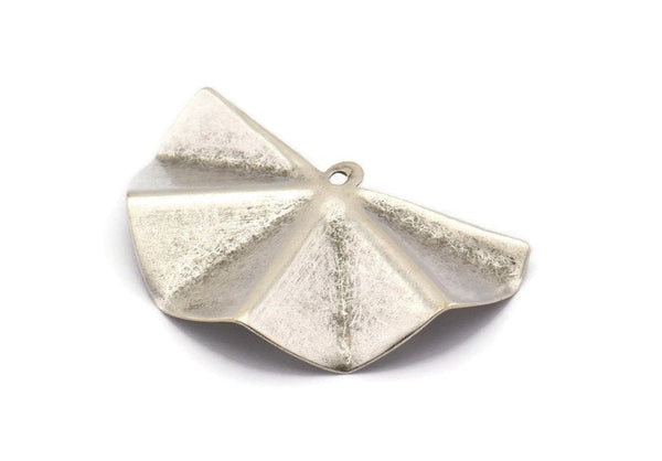 Silver Fan Charm, 6 Antique Silver Plated Brass Fan Shape Charm Earrings With 1 Loop, Pendants, Findings (38x23x0.50mm) D1175 H1097
