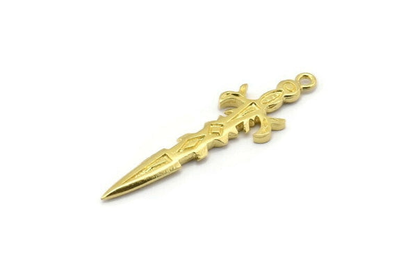 Pirinç Kılıç Tılsımı, 1 Halkalı 4 Ham Pirinç Kılıç Tılsımı, Küpeler, Tılsımlar, Kolye Uçları, Bulgular (39x10x1,8 mm) N1587