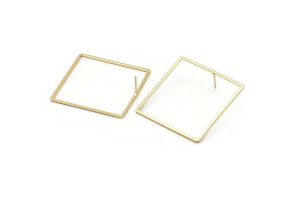 Gold Square Earring, 2 Gold Plated Brass Square Stud Earrings (42mm) Bs 1310 A1778 Q1109