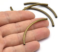 Brass Curved Tube Beads, 30 Antique Brass Curved Tube Findings (55x3mm)  BRC307