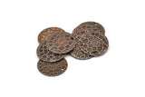Copper Earring Finding, 20 Copper Brass Textured Round Charms (16mm) K049