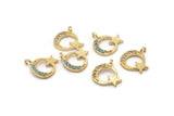 Gold Star Charm, 4 Gold Plated Moon, Cubic Zircon, CZ Pave Star Charm, Zircon Charm Pendants, Moon And Star (11x12mm) SY0011