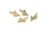 Gold Cactus Charm, 4 Gold Plated Cactus, Cubic Zircon, CZ Pave Cactus Charm, Zircon Charm Pendants (7x14mm) SY0006