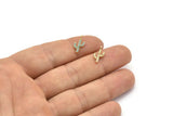 Gold Cactus Charm, 4 Gold Plated Cactus, Cubic Zircon, CZ Pave Cactus Charm, Zircon Charm Pendants (7x14mm) SY0006