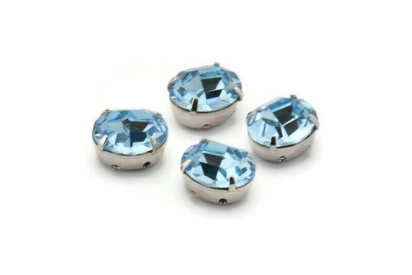 10 Blue Topaz Swarovski Crystal Silver Prong Setting 10x8 Mm