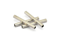 Silver Tube Beads, 12 Square Nickel Free Silver Brass Tubes (40x4x4mm) Sq014 Brc264