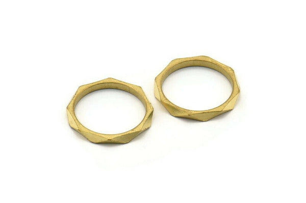 Brass Faceted Ring, 12 Raw Brass Faceted Rings, Connectors (16mm) N0499