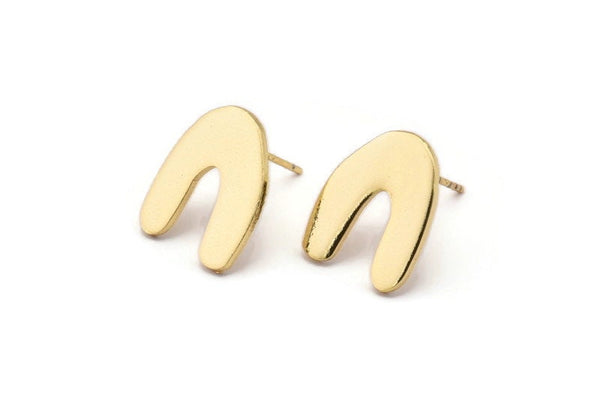 Earring Studs, 4 Gold Plated Brass - Gold U Shape Earrings - Gold Earrings - Earrings (15x12.5x1mm) N1597 Q0178