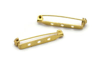 Brass Brooch Pin, 20 Raw Brass Brooch Pins Back Base Safety Pins With 3 Holes (31mm) A0491