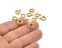 9mm Brass Clasps - 20 Raw Brass Round Ring Clasps (9mm) 1706 A0428