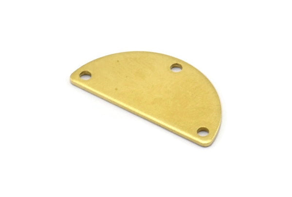 Brass Circle Blank, 24 Raw Brass Semi Circle Blanks With 3 Holes (25x12.5x0.80) A0882