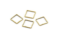 Square Ring Pendant, 50 Raw Brass Textured Square Findings (10mm) A0576
