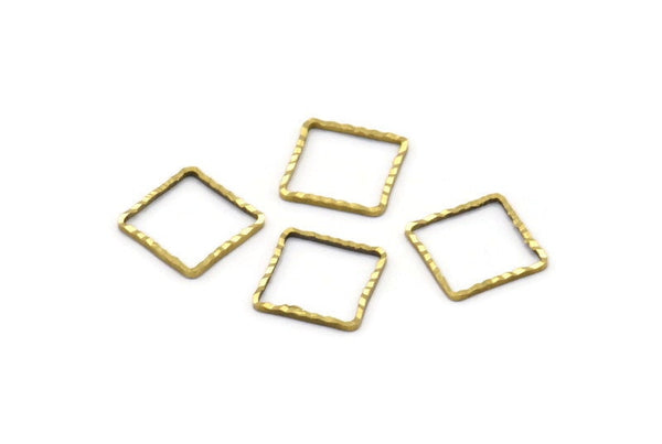 Square Ring Pendant, 50 Raw Brass Textured Square Findings (10mm) A0576