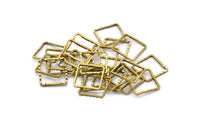 Square Ring Pendant, 50 Raw Brass Textured Square Findings (10mm) A0576