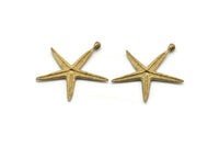 Brass Starfish Charm, 4 Raw Brass Starfish Charms With 1 Loop, Pendants, Jewelry Supplies, Findings (35x31x2mm) SY0048