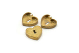 Brass Heart Lock Charm, 4 Raw Brass Padlock Charms, Pendants, Findings (14x15x3mm) SY0067