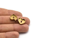 Brass Heart Lock Charm, 4 Raw Brass Padlock Charms, Pendants, Findings (14x15x3mm) SY0067