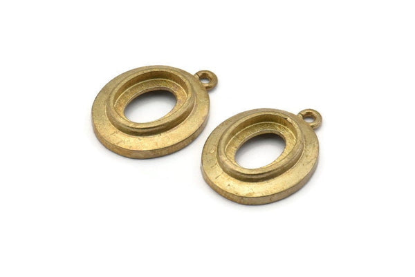 Pirinç Oval Charm, 1 Döngü ve 1 Ped Ayarlı 4 Ham Pirinç Oval Charm, Kolye Uçları, Küpeler (21x16x4mm) SY0041