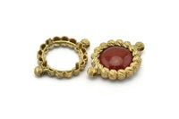 Brass Round Charm, 2 Raw Brass Textured Round Charms With 2 Loops And 1 Pad Setting, Connectors, Pendants, Earrings (34x26x5mm) SY0054