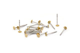 Stainless Post Flat Pad, 300 Stainless Steel Earring Posts With Raw Brass 3mm Flat Pad, Ear Studs ( A0391 )