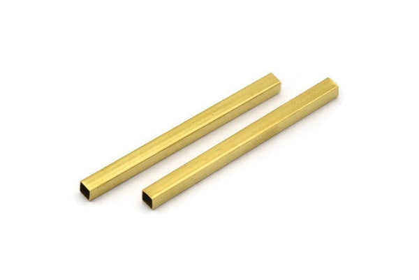 Geometric Tube Beads, 24 Raw Brass Square Tubes (40x3x3mm) Sq01 Brc284