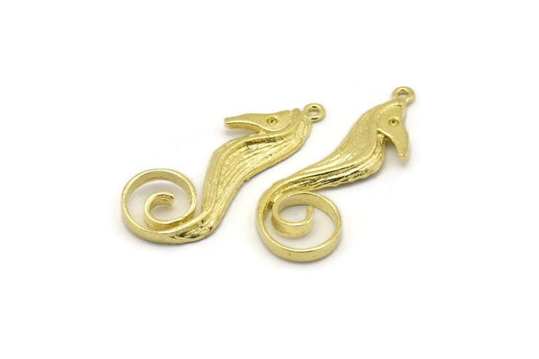 Brass Seahorse Charm, 2 Raw Brass Seahorse Charms With 1 Loop (38mm) N1424