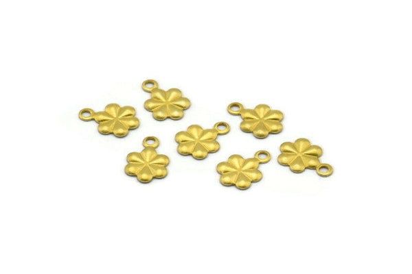 Tiny Flower Charm, 100 Raw Brass Flower Charms, Pendants, Findings (7mm)  Brs 498   A0514