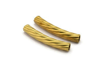 Brass Textured Tube Beads, 12 Raw Brass Tube Findings (5x32mm) Brs 494 A0721