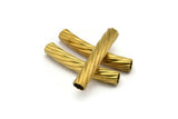 Brass Textured Tube Beads, 12 Raw Brass Tube Findings (5x32mm) Brs 494 A0721