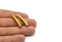 Brass Textured Tube Beads, 12 Raw Brass Tube Findings (5x32mm) Brs 494 A0721