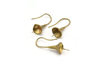 Brass Ear Wires, Earring Hooks, 2 Raw Brass Earring Setting, Findings (30mm) (b0063)
