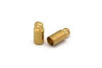 Brass Leather Clasp, 50 Raw Brass Barrel End With Loop (3.5x8mm) Leather Cord Ends Bs-1644