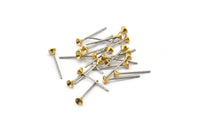 Stainless Post with Cup Pad, 100 Stainless Steel Earring Posts With Raw Brass 3mm Cup, Bowl Pad, Ear Stud Y030