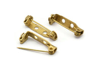 Brass Brooch Pin, 20 Raw Brass Brooch Pin Back Base Safety Pins With 2 Holes (21mm) A0421