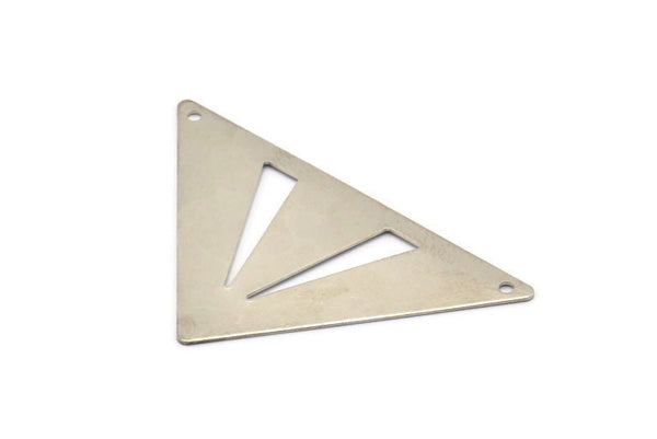 Brass Triangle Pendant, 10 Nickel Free Plated Silver Tone Triangle Brass Pendant With 2 Holes (45x35x35mm) Nfb 3091v D0356