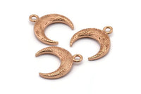 Rose Gold Moon Charm, 2 Rose Gold Plated Brass Textured Horn Charms With 1 Loop, Pendant, Jewelry Finding (19x6x4mm) N0271 Q0383
