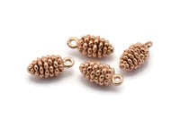 Rose Gold Cone Charm, 2 Rose Gold Plated Brass Pine Cone Charms With 1 Loop (16x7.5mm) U109 Q0388