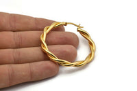 Hoop Earrings, 2 Gold Plated Copper, Twisted Hoop Earrings, Gold Earrings (53mm) Q0981