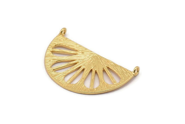 Retro Leaf Pendant, 2 Gold Lacquer Plated Brass Semi Circle Pendant With 2 Loops (38x22x1mm) BS 1946