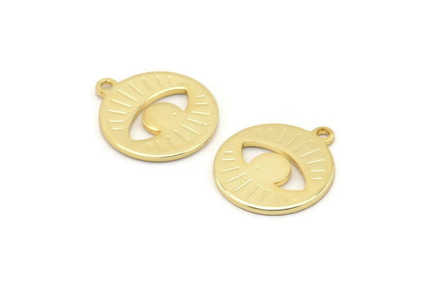 Gold Eye Charm, 4 Gold Plated Brass Eye Charms With 1 Loop, Pendants, Earrings (17x15x1mm) D947 Q865