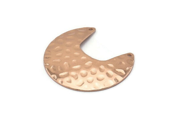 Rose Gold Moon Charm, 2 Rose Gold Plated Brass Textured Moon Shaped Connectors With 2 Holes, Pendants, Findings (33x30x0.60mm) D0767