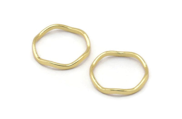 Gold Circle Rings, 24 Gold Lacquer Plated Brass Wavy Circle Rings, Charms (15x0.80x1.5mm) BS 1758 Q0441