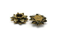 Black Lucite And Brass Frame Caged Rhinestone Flower Flatback Beads, Cabochons 39 Mm B-21