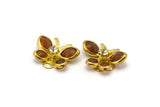 Brass Butterfly Charm, 5 Raw Brass Butterfly Charms With Lucite And Rhinestone Bead (22x16mm) B-21
